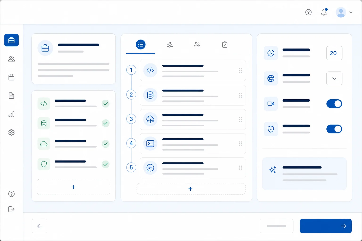 AI interview setup workspace with role competencies, a structured question plan, and proctoring controls